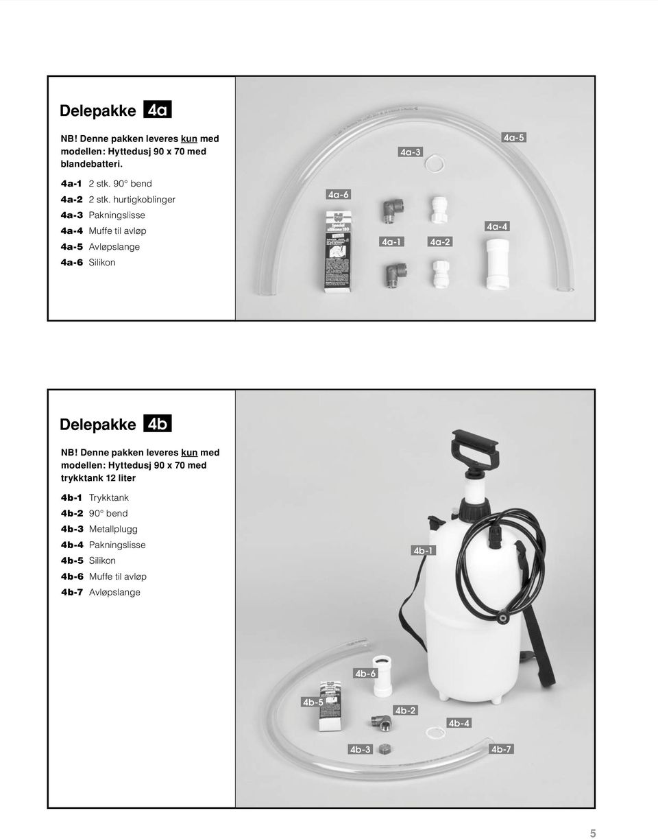 hurtigkoblinger 4a-6 4 a - 3 Pakningslisse 4a-4 Muffe til avløp 4 a - 5 Avløpslange 4a-1 4a-2 4a-4 4 a - 6 Silikon Delepakke