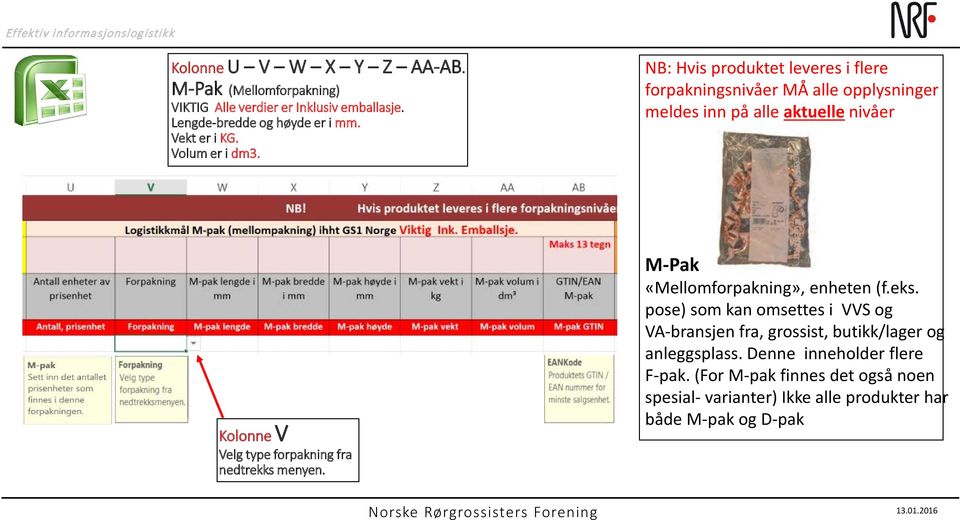 NB: Hvis produktet leveres i flere forpakningsnivåer MÅ alle opplysninger meldes inn på alle aktuelle nivåer Kolonne V Velg type forpakning fra