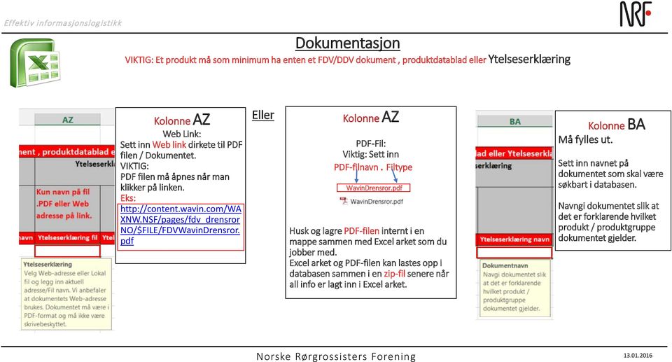 Filtype WavinDrensror.pdf Husk og lagre PDF-filen internt i en mappe sammen med Excel arket som du jobber med.