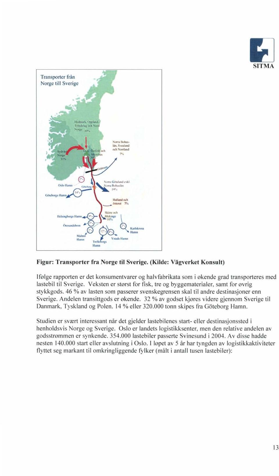 (Kilde: Vagverket Konsult) Ifølge rapporten er det konsumentvarer og halvfabrikata som i økende grad transporteres med lastebil til Sverige.