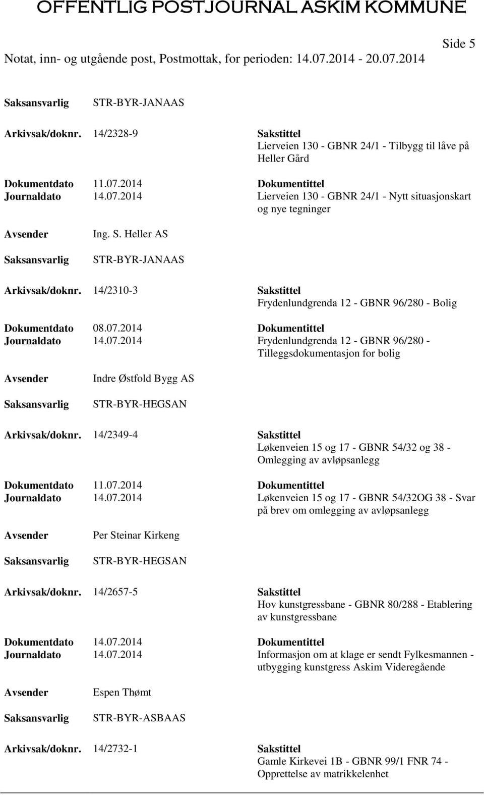 14/2310-3 Sakstittel Frydenlundgrenda 12 - GBNR 96/280 - Bolig Dokumentdato 08.07.