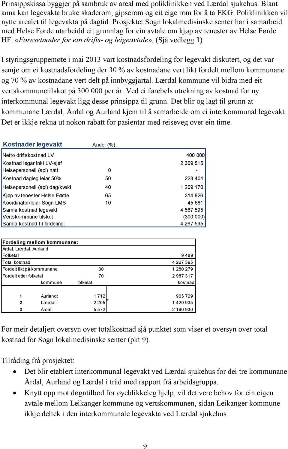 Prosjektet Sogn lokalmedisinske senter har i samarbeid med Helse Førde utarbeidd eit grunnlag for ein avtale om kjøp av tenester av Helse Førde HF: «Føresetnader for ein drifts- og leigeavtale».