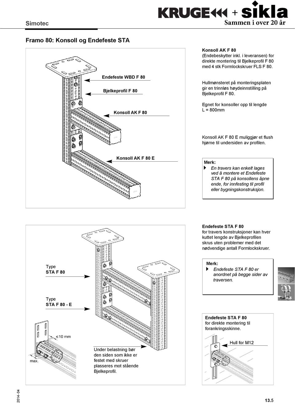 Egnet for konsoller opp til lengde L = 800mm Konsoll AK F 80 E muliggjør et flush hjørne til undersiden av profilen.