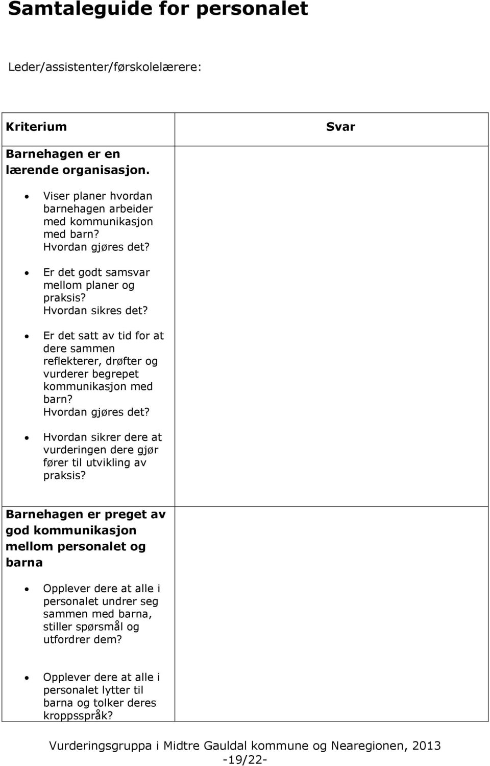 Er det satt av tid for at dere sammen reflekterer, drøfter og vurderer begrepet kommunikasjon med barn? Hvordan gjøres det?