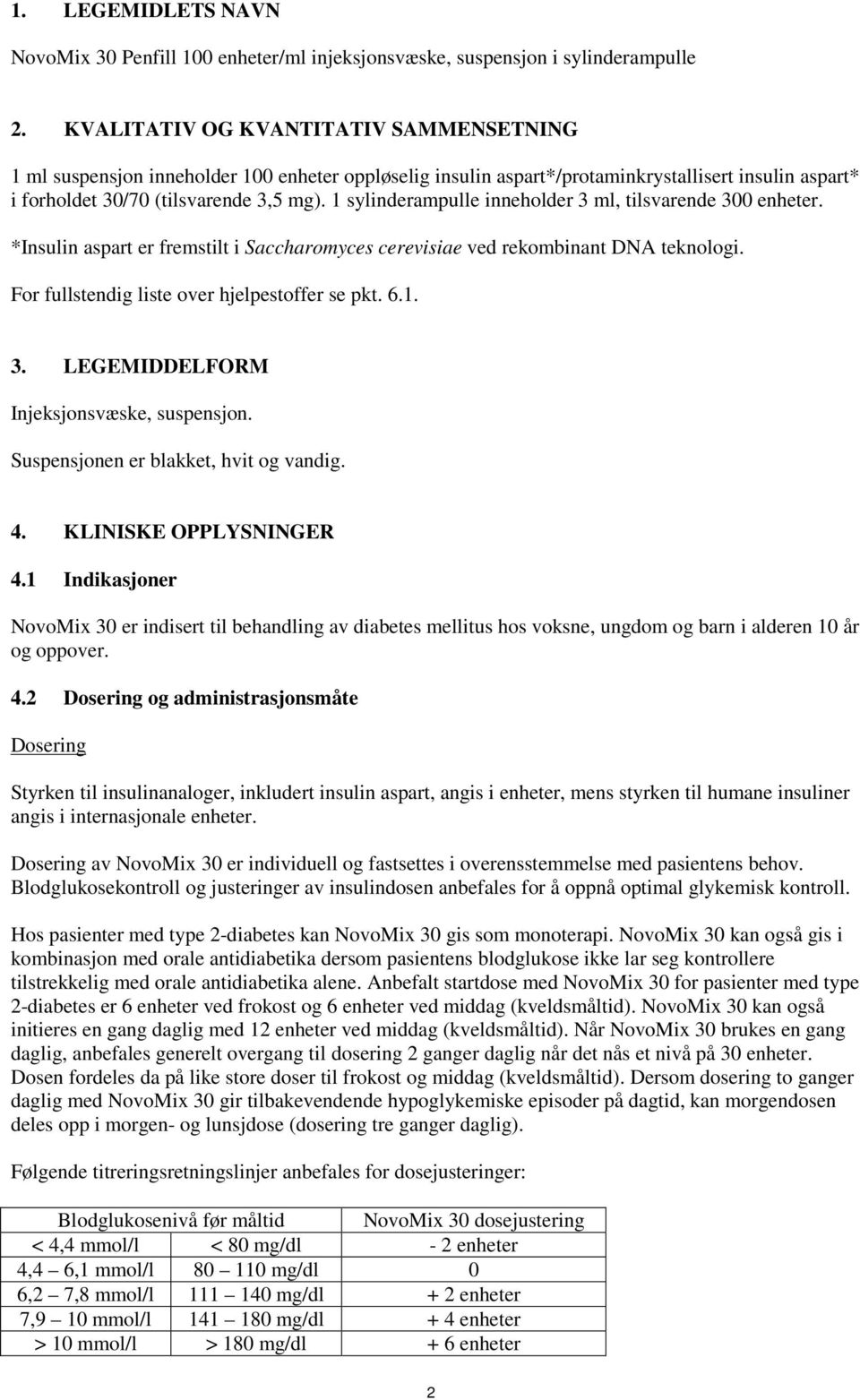 1 sylinderampulle inneholder 3 ml, tilsvarende 300 enheter. *Insulin aspart er fremstilt i Saccharomyces cerevisiae ved rekombinant DNA teknologi. For fullstendig liste over hjelpestoffer se pkt. 6.1. 3. LEGEMIDDELFORM Injeksjonsvæske, suspensjon.