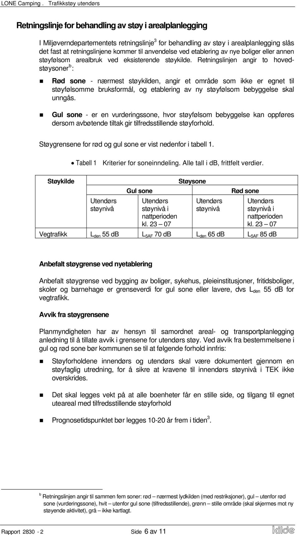 Retningslinjen angir to hovedstøysoner b : Rød sone - nærmest støykilden, angir et område som ikke er egnet til støyfølsomme bruksformål, og etablering av ny støyfølsom bebyggelse skal unngås.