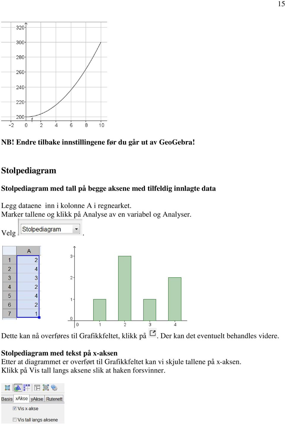 Marker tallene og klikk på Analyse av en variabel og Analyser. Velg. Dette kan nå overføres til Grafikkfeltet, klikk på.