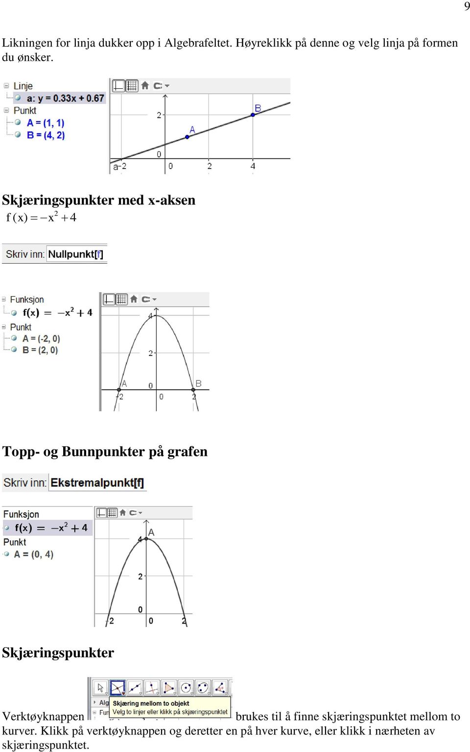 Skjæringspunkter med x-aksen f x 2 ( ) x 4 Topp- og Bunnpunkter på grafen Skjæringspunkter