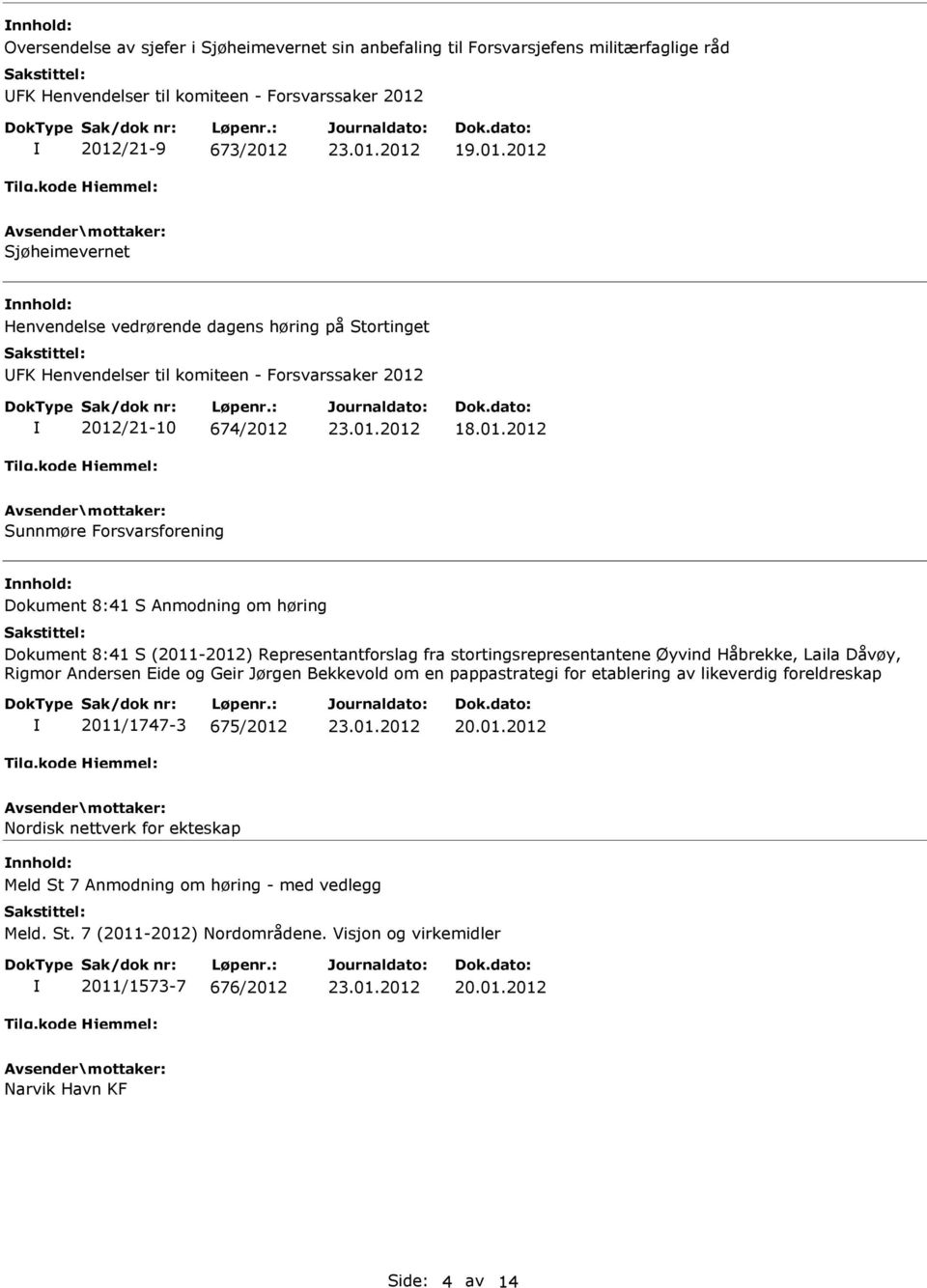 Forsvarsforening Dokument 8:41 S Anmodning om høring Dokument 8:41 S (2011-2012) Representantforslag fra stortingsrepresentantene Øyvind Håbrekke, Laila Dåvøy, Rigmor Andersen Eide og Geir Jørgen