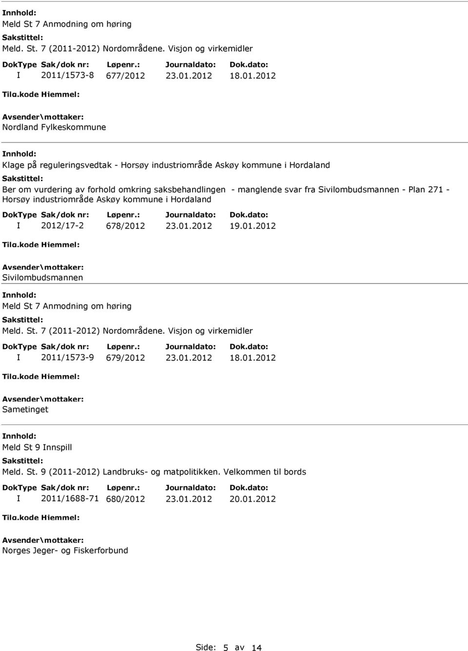 om vurdering av forhold omkring saksbehandlingen - manglende svar fra Sivilombudsmannen - Plan 271 - Horsøy industriområde Askøy kommune i Hordaland 2012