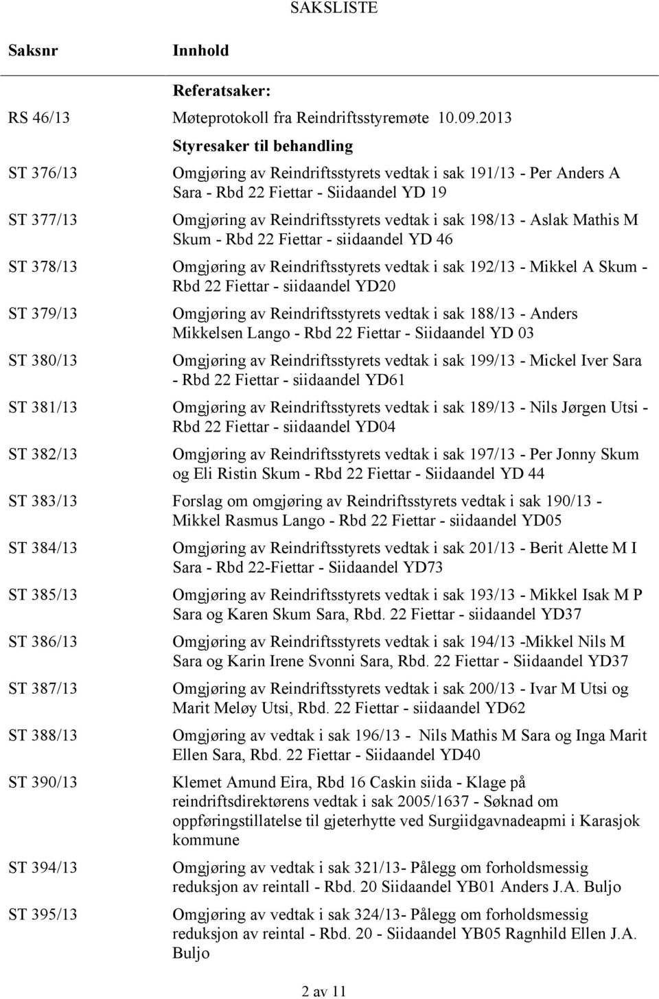 Mathis M Skum - Rbd 22 Fiettar - siidaandel YD 46 ST 378/13 Omgjøring av Reindriftsstyrets vedtak i sak 192/13 - Mikkel A Skum - Rbd 22 Fiettar - siidaandel YD20 ST 379/13 ST 380/13 Omgjøring av