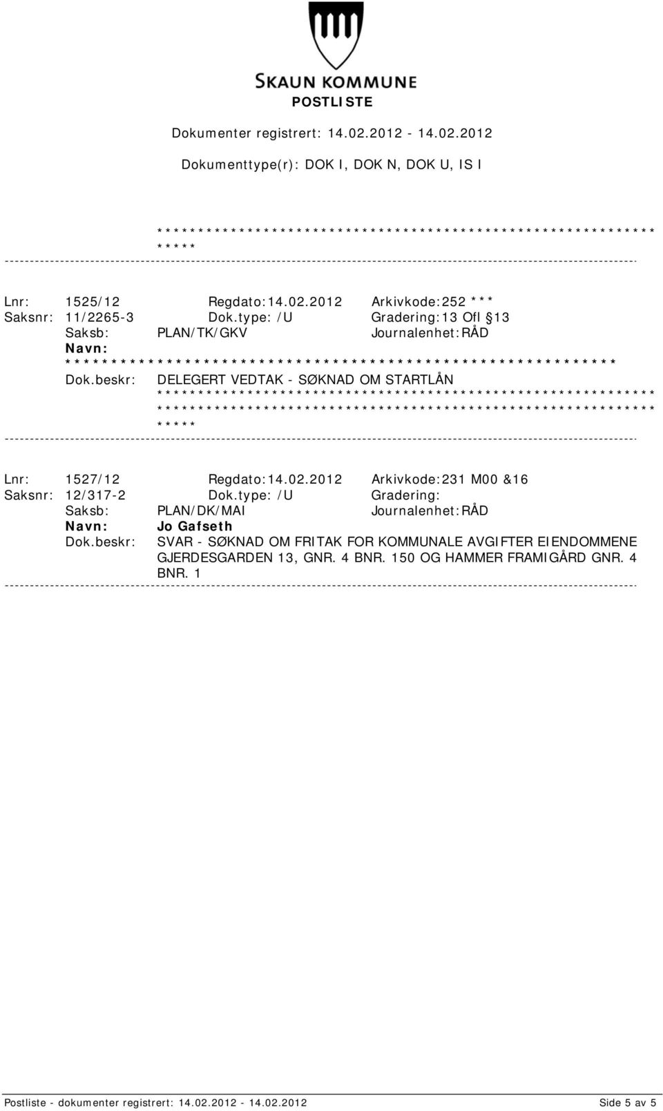 02.2012 Arkivkode:231 M00 &16 Saksnr: 12/317-2 Dok.