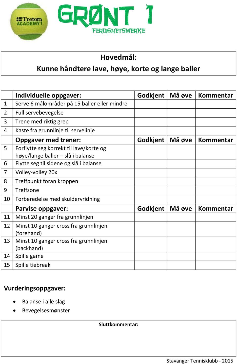 balanse 7 Volley-volley 20x 8 Treffpunkt foran kroppen 9 Treffsone 10 Forberedelse med skuldervridning Parvise oppgaver: 11 Minst 20 ganger fra grunnlinjen 12 Minst 10 ganger cross