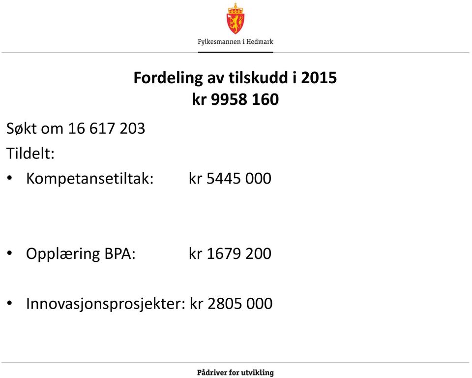 Kompetansetiltak: kr 5445 000 Opplæring