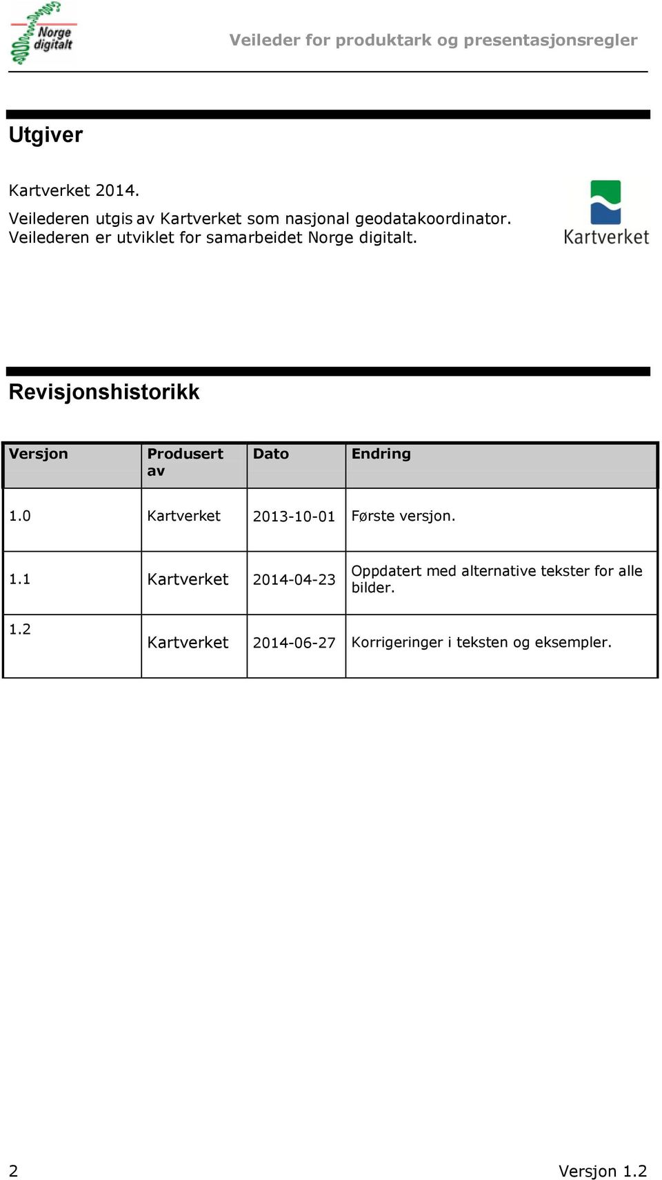 Revisjonshistorikk Versjon Produsert av Dato Endring 1.