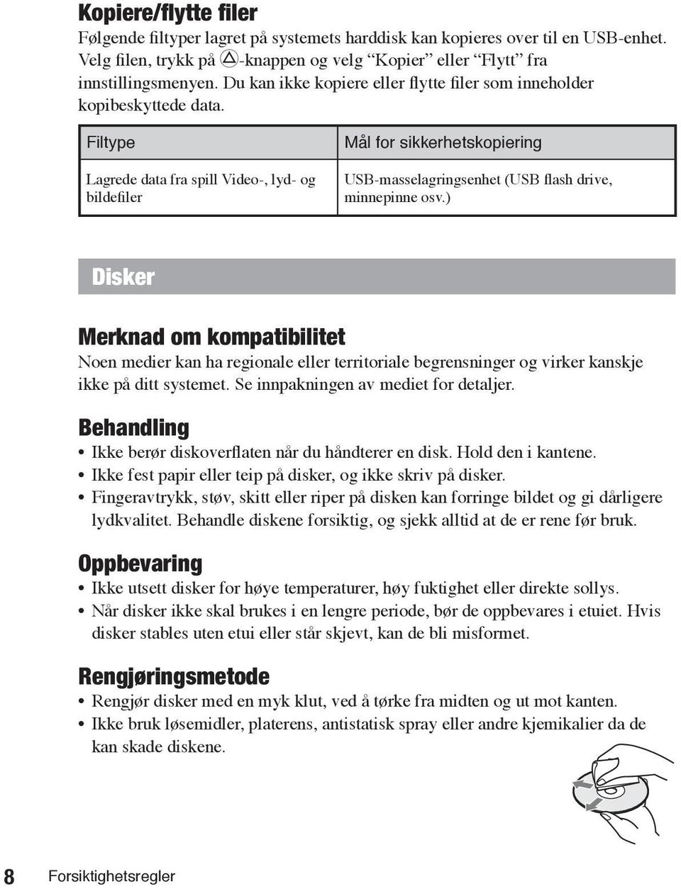 Filtype Lagrede data fra spill Video-, lyd- og bildefiler Mål for sikkerhetskopiering USB-masselagringsenhet (USB flash drive, minnepinne osv.