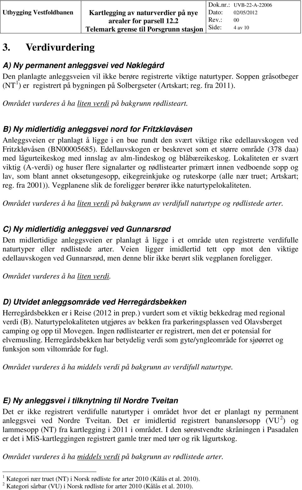 B) Ny midlertidig anleggsvei nord for Fritzkløvåsen Anleggsveien er planlagt å ligge i en bue rundt den svært viktige rike edellauvskogen ved Fritzkløvåsen (BN00005685).