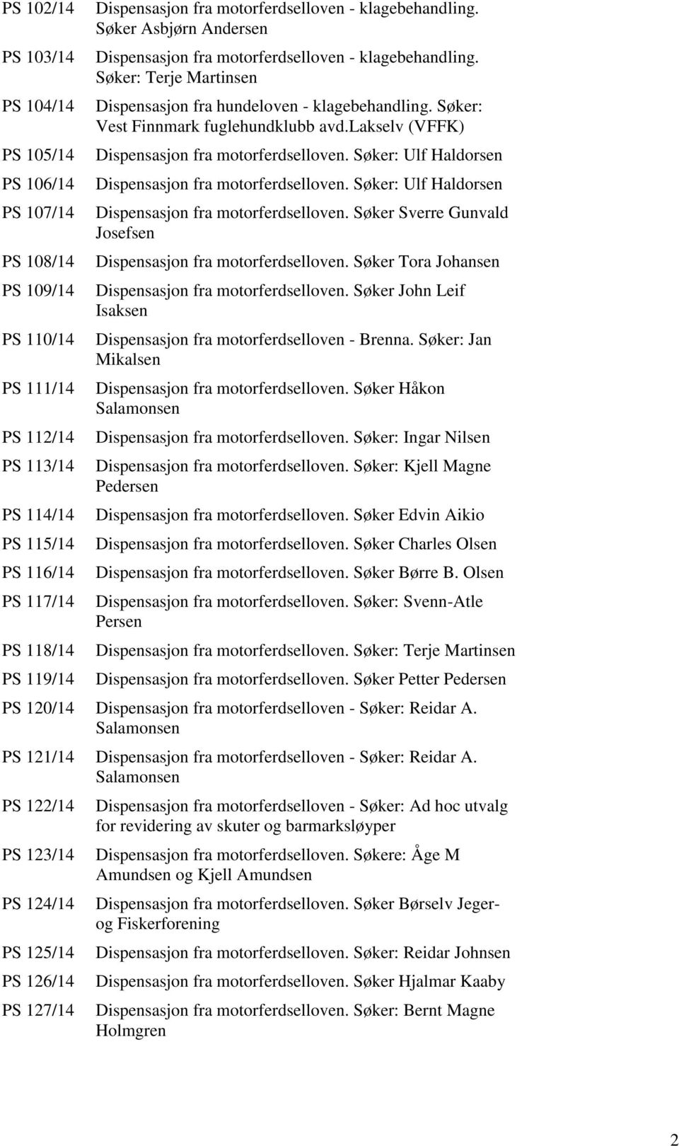 Søker: Vest Finnmark fuglehundklubb avd.lakselv (VFFK) Dispensasjon fra motorferdselloven. Søker: Ulf Haldorsen Dispensasjon fra motorferdselloven.