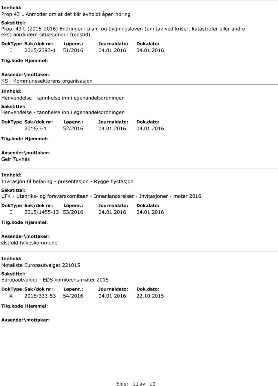 organisasjon nnhold: Henvendelse - tannhelse inn i egenandelsordningen Henvendelse - tannhelse inn i egenandelsordningen 2016/3-1 52/2016 Geir Tuvnes nnhold: nvitasjon til