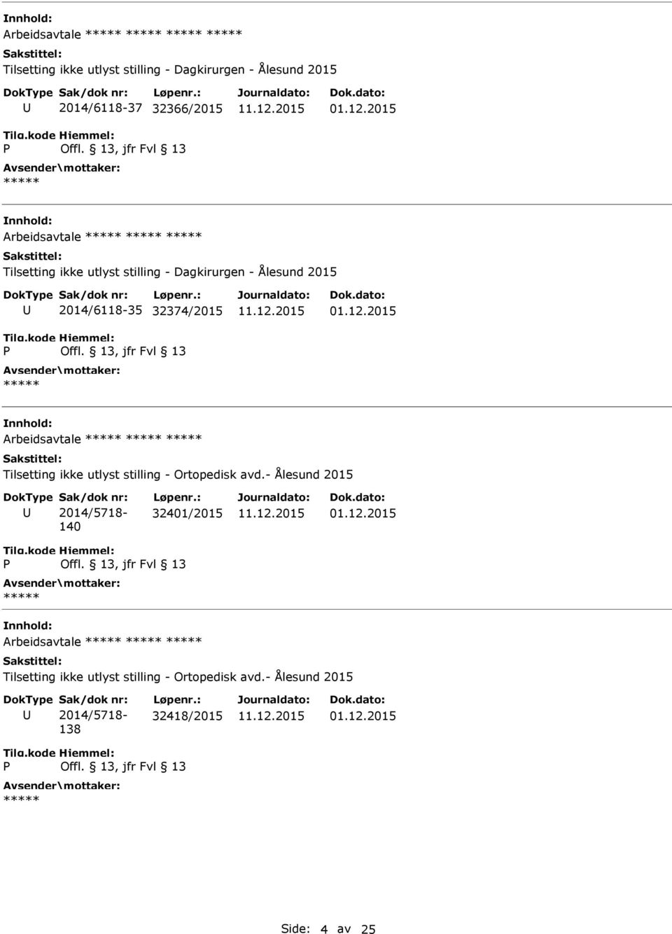 2015 Arbeidsavtale Tilsetting ikke utlyst stilling - Ortopedisk avd.- Ålesund 2015 2014/5718-140 32401/2015 01.12.