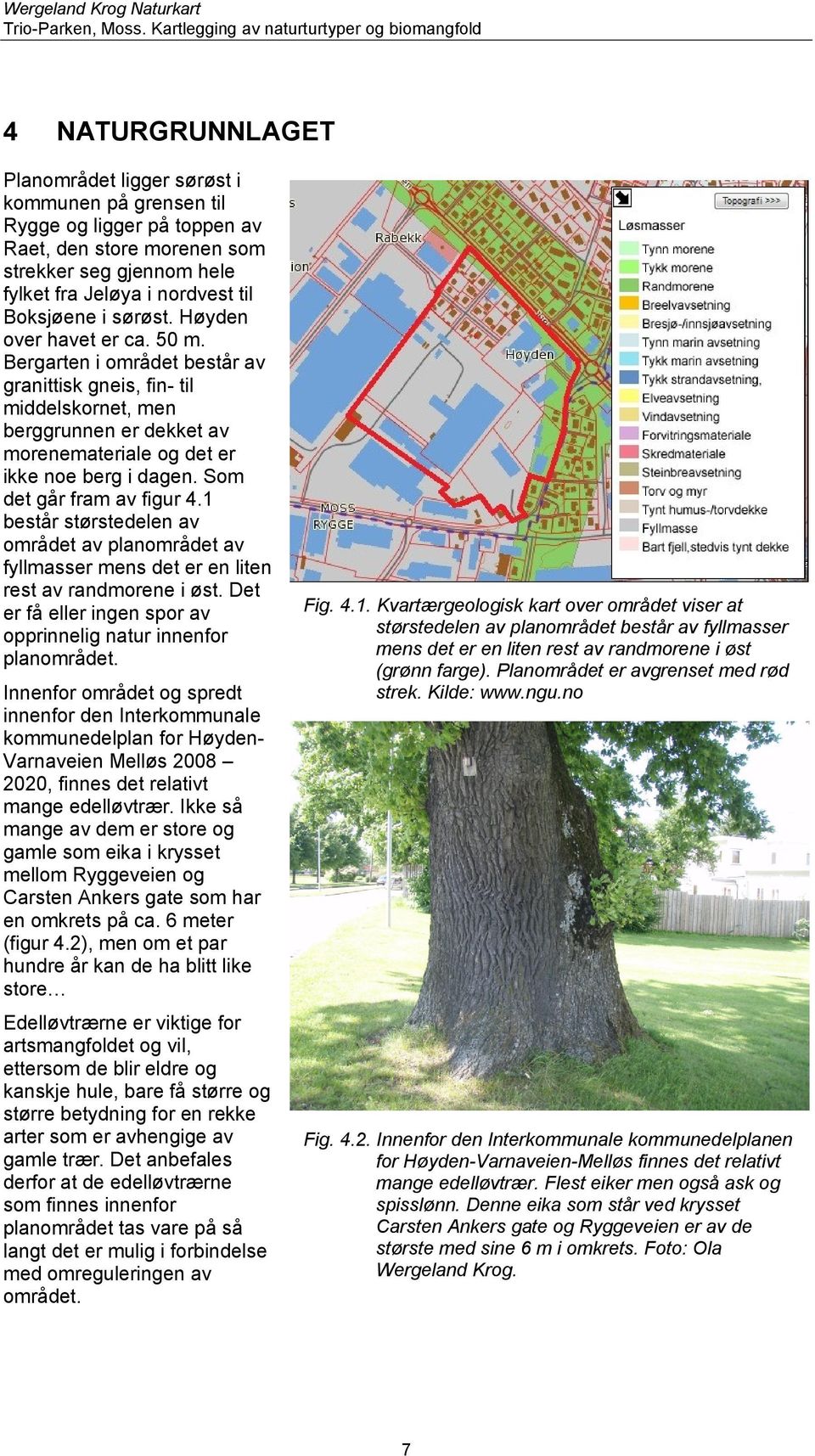 Som det går fram av figur 4.1 består størstedelen av området av planområdet av fyllmasser mens det er en liten rest av randmorene i øst.