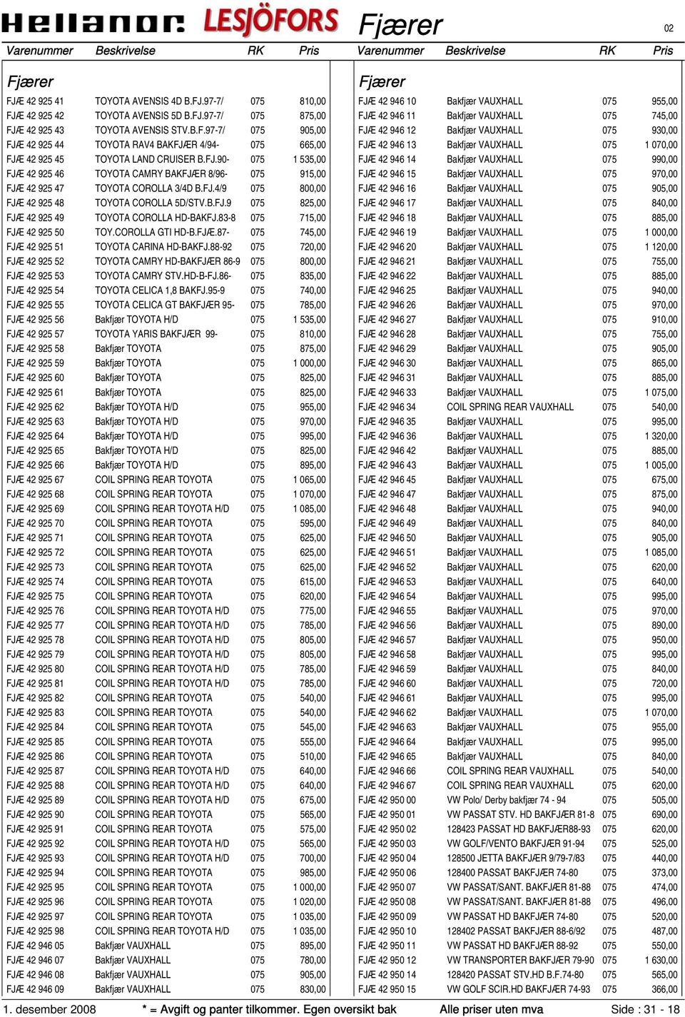 83-8 075 715,00 FJÆ 42 925 50 TOY.COROLLA GTI HD-B.FJÆ.87-075 745,00 FJÆ 42 925 51 TOYOTA CARINA HD-BAKFJ.