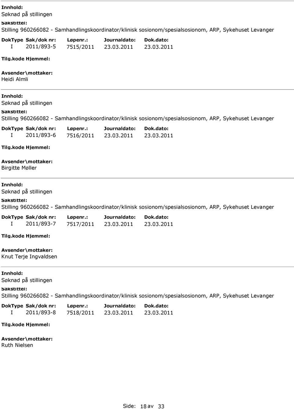 Stilling 960266082 - Samhandlingskoordinator/klinisk sosionom/spesialsosionom, ARP, Sykehuset Levanger 2011/893-7 7517/2011 Knut Terje