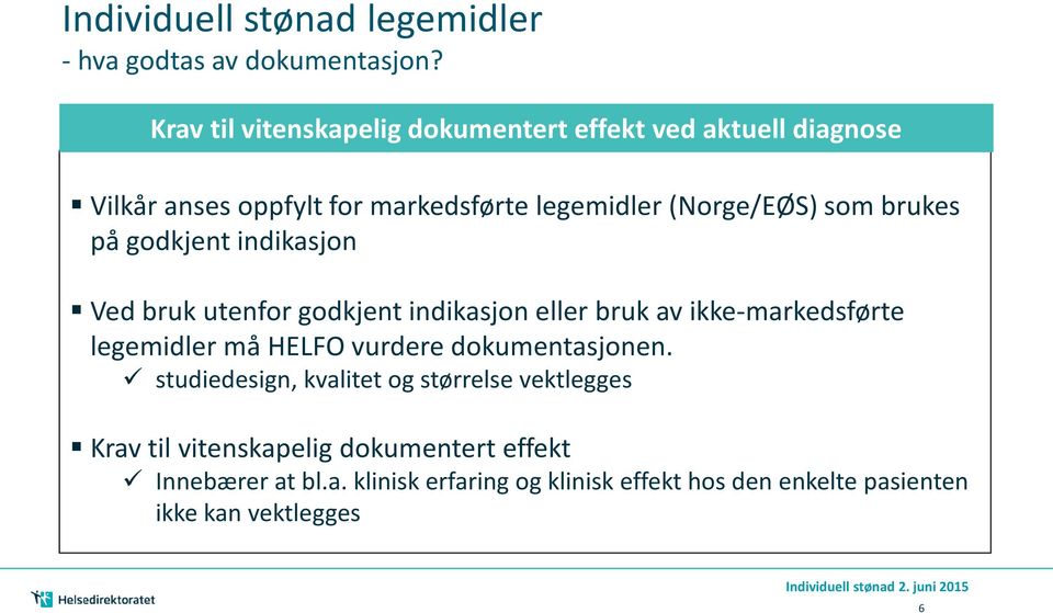 brukes på godkjent indikasjon Ved bruk utenfor godkjent indikasjon eller bruk av ikke-markedsførte legemidler må HELFO vurdere