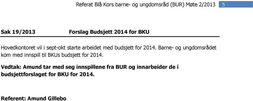 Barne- g ungdmsrådet km med innspill til BKUs budsjett fr 2014.