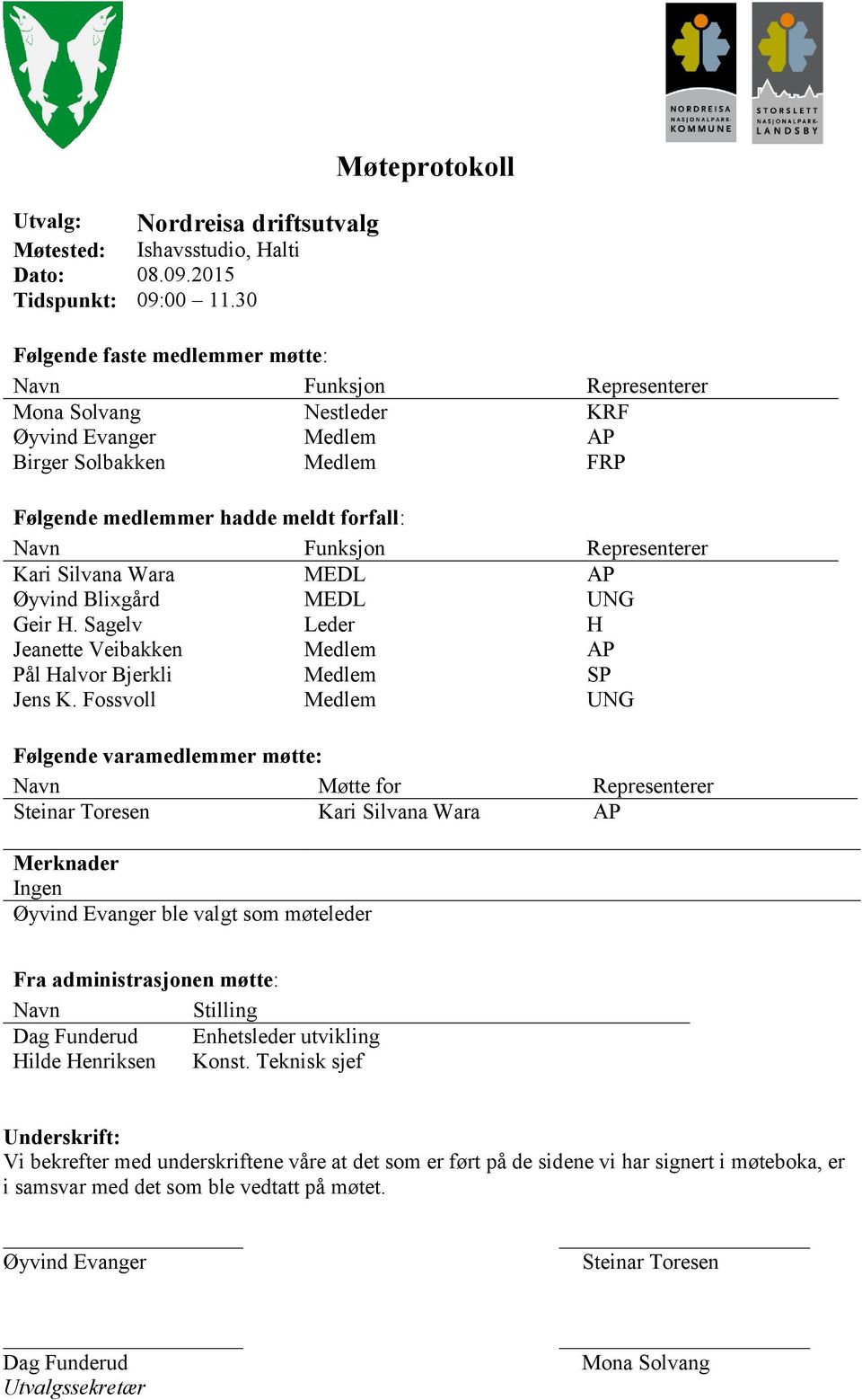 Navn Funksjon Representerer Kari Silvana Wara MEDL AP Øyvind Blixgård MEDL UNG Geir H. Sagelv Leder H Jeanette Veibakken Medlem AP Pål Halvor Bjerkli Medlem SP Jens K.