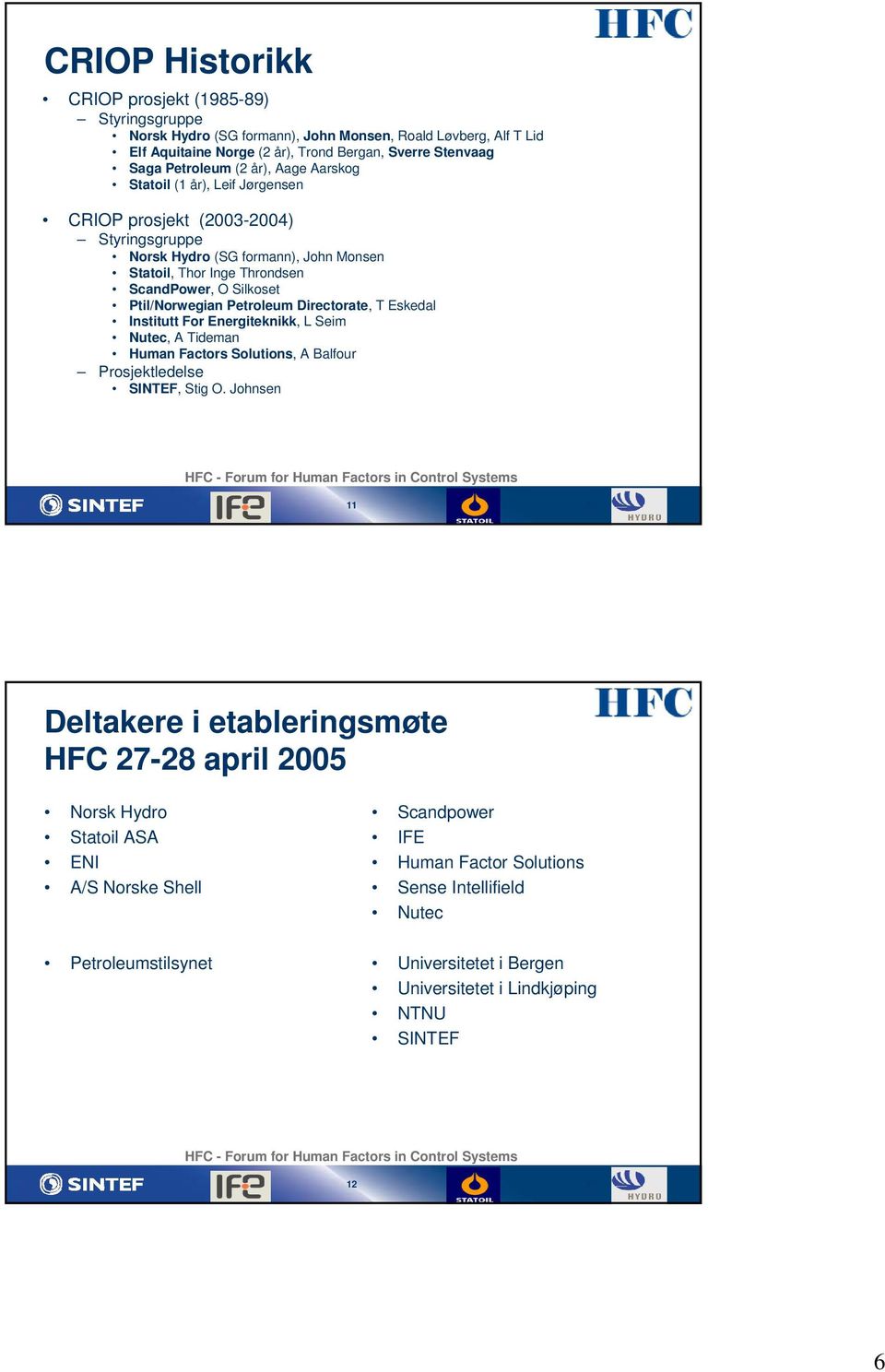 Petroleum Directorate, T Eskedal Institutt For Energiteknikk, L Seim Nutec, A Tideman Human Factors Solutions, A Balfour Prosjektledelse SINTEF, Stig O.