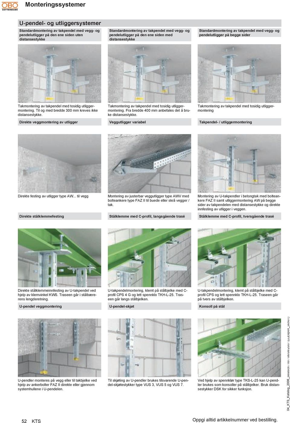 Takmontering av takpenel me tosiig utliggermontering. Fra bree 400 anbefales et å bruke istansestykke.