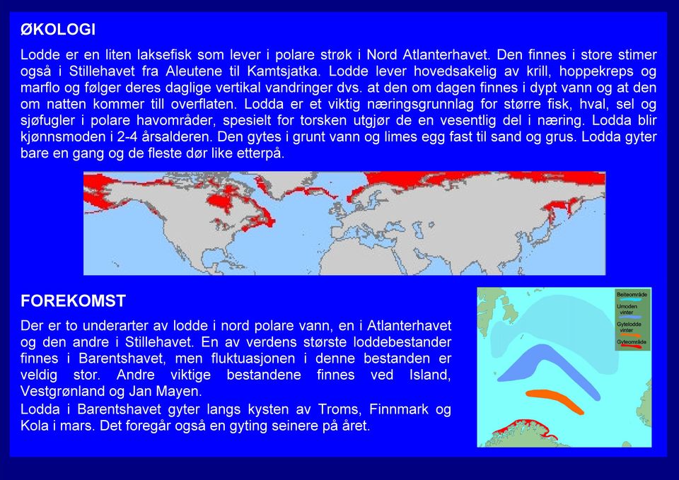 Lodda er et viktig næringsgrunnlag for større fisk, hval, sel og sjøfugler i polare havområder, spesielt for torsken utgjør de en vesentlig del i næring. Lodda blir kjønnsmoden i 2-4 årsalderen.