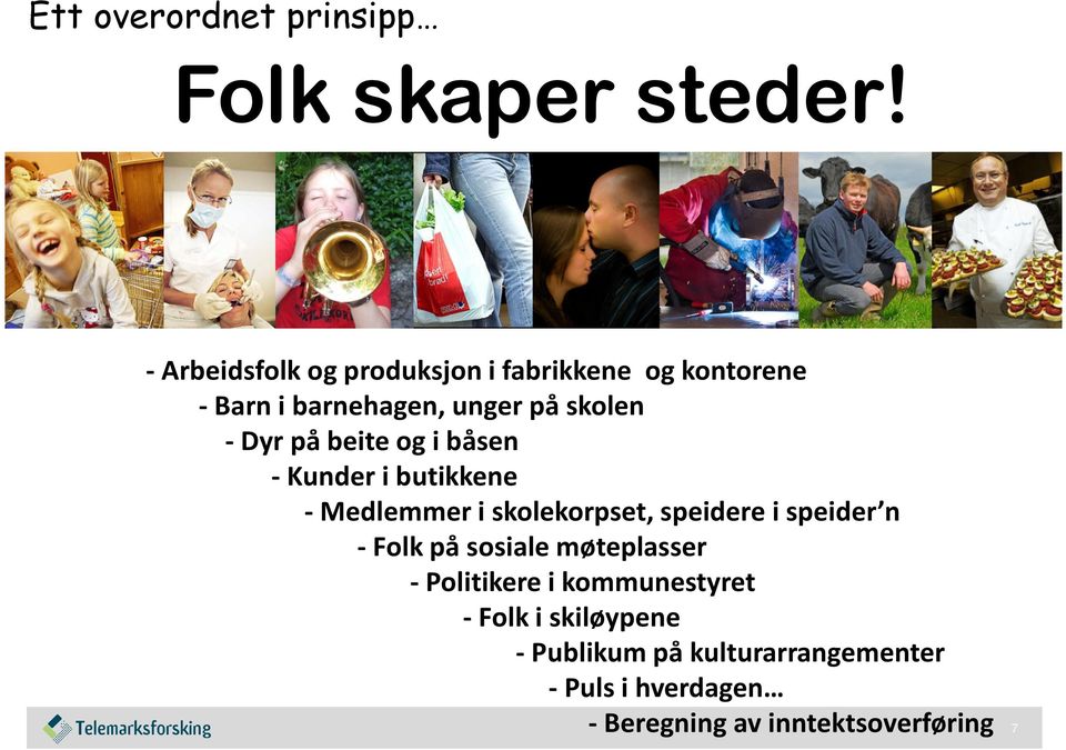 beite og i båsen - Kunder i butikkene - Medlemmer i skolekorpset, speidere i speider n - Folk på