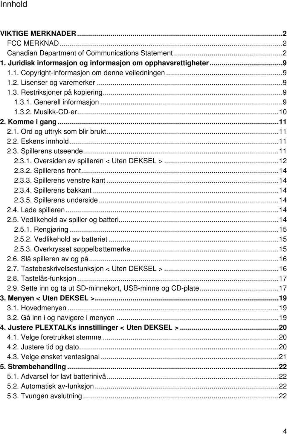 .. 11 2.3. Spillerens utseende... 11 2.3.1. Oversiden av spilleren < Uten DEKSEL >... 12 2.3.2. Spillerens front... 14 2.3.3. Spillerens venstre kant... 14 2.3.4. Spillerens bakkant... 14 2.3.5.