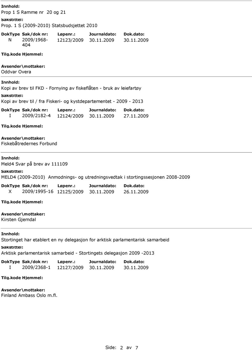 12124/2009 Fiskebåtredernes Forbund Meld4 Svar på brev av 111109 MELD4 (2009-2010) Anmodnings- og utredningsvedtak i stortingssesjonen 2008-2009 X 2009/1995-16 12125/2009