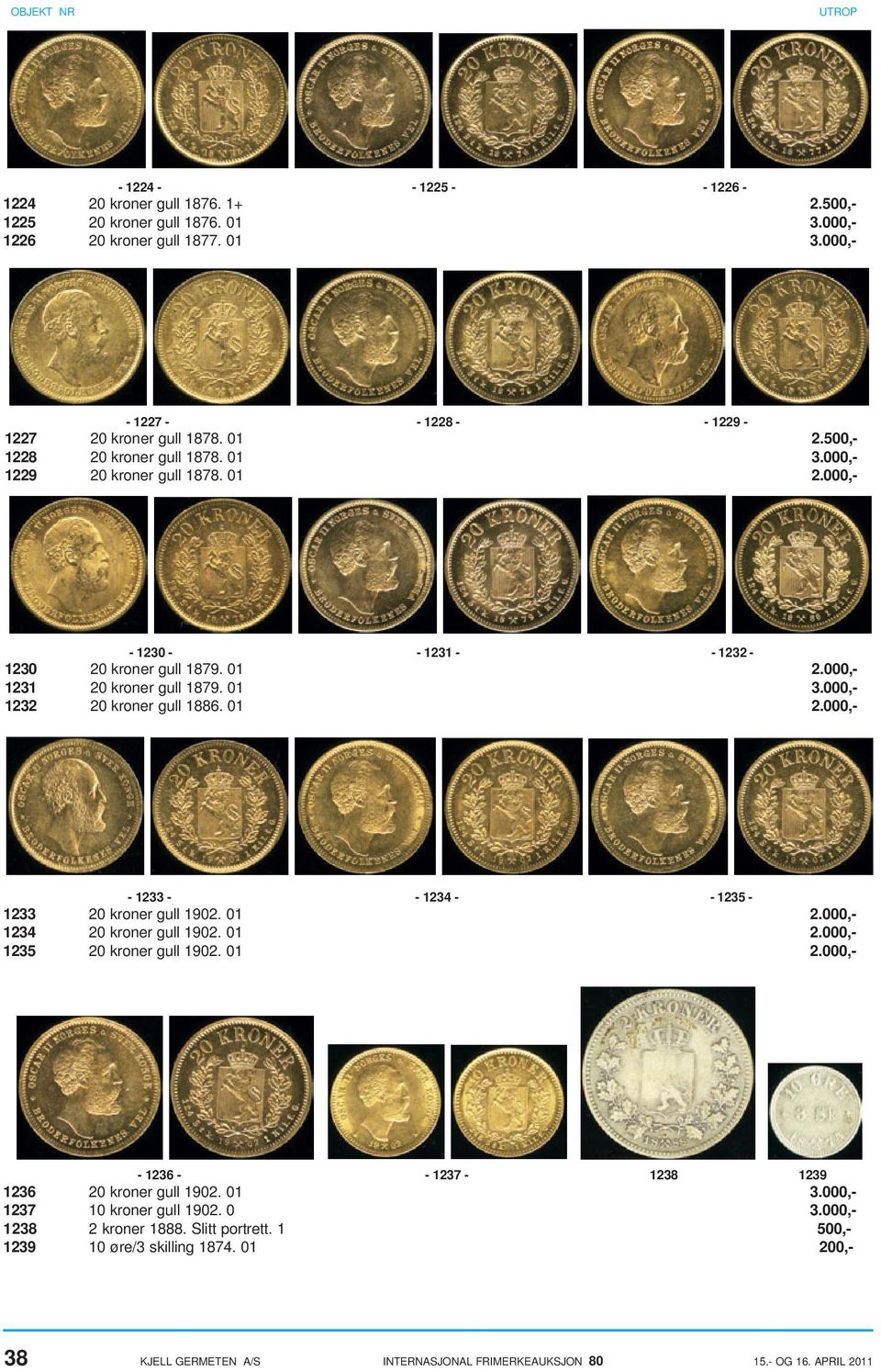 01 2.000,- - 1233 - - 1234 - - 1235-1233 20 kroner gull 1902. 01 2.000,- 1234 20 kroner gull 1902. 01 2.000,- 1235 20 kroner gull 1902. 01 2.000,- - 1236 - - 1237-1238 1239 1236 20 kroner gull 1902.