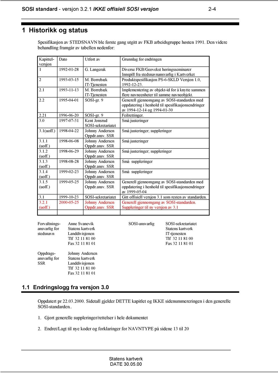 Langerak Diverse FKB/Geovekst høringsseminarer Innspill fra stedsnavnansvarlig i Kartverket 2 1993-03-15 M. Borrebæk IT-Tjenesten Produktspesifikasjon PS-6-SKLD Versjon 1.0, 1992-12-23. 2.1 1993-11-13 M.