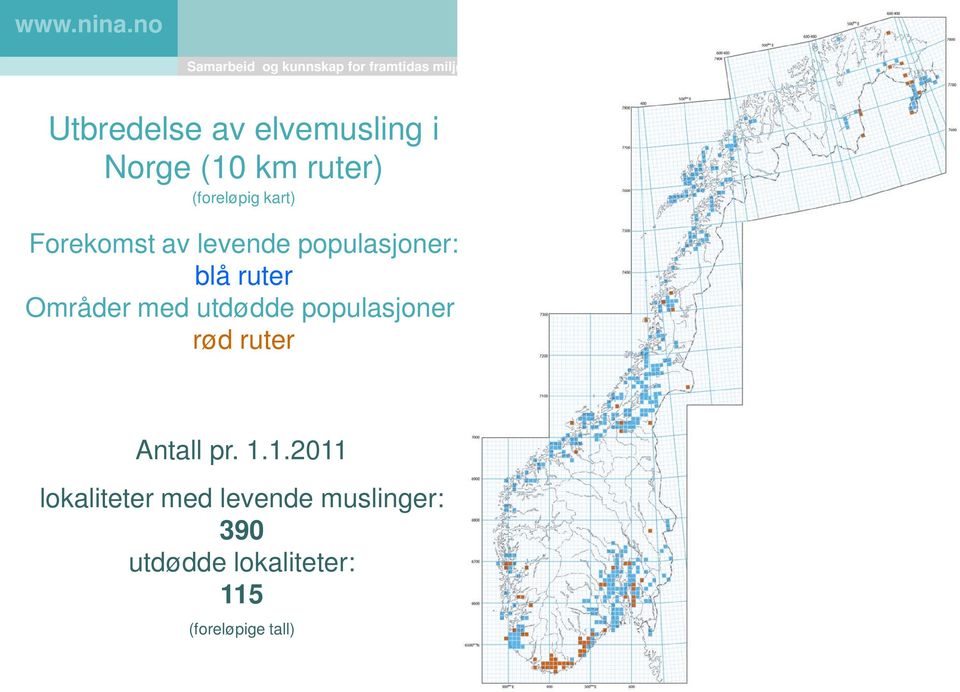 utdødde populasjoner: rød ruter Antall pr. 1.