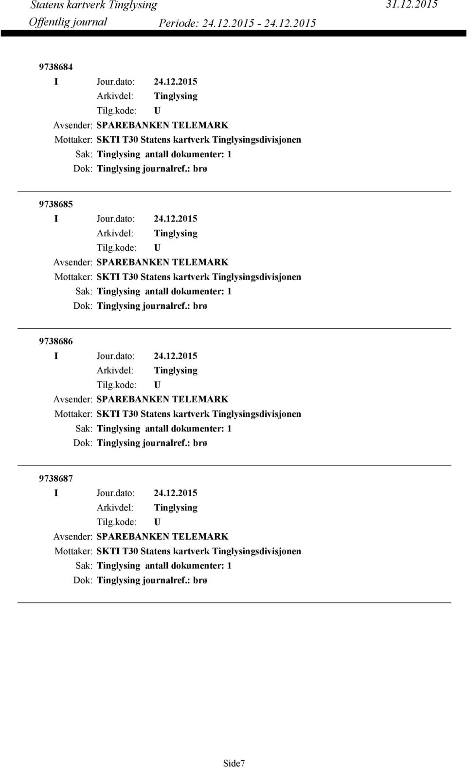 : brø 9738686 Avsender: SPAREBANKEN TELEMARK Dok: Tinglysing journalref.