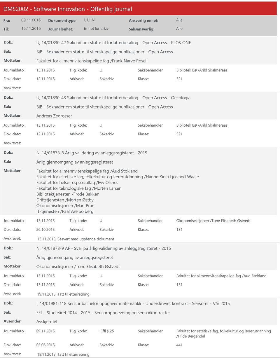 2015 Arkivdel: Sakarkiv 321, 14/01830-43 Søknad om støtte til forfatterbetaling - Open Access - Oecologia BiB - Søknader om støtte til vitenskapelige publikasjoner - Open Access Andreas Zedrosser