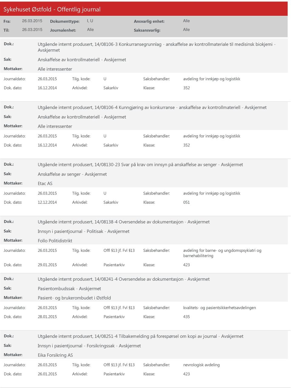 2014 Arkivdel: Sakarkiv 352 tgående internt produsert, 14/08106-4 Kunngjøring av konkurranse - anskaffelse av kontrollmateriell - Anskaffelse av kontrollmateriell - interessenter avdeling for innkjøp