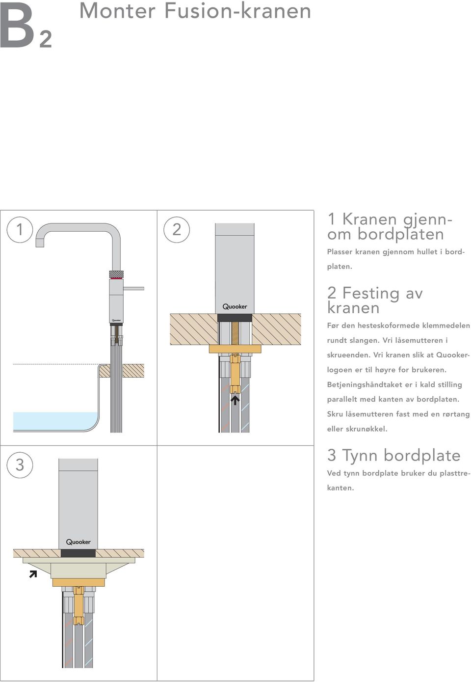 Vri kranen slik at Quookerlogoen er til høyre for brukeren.