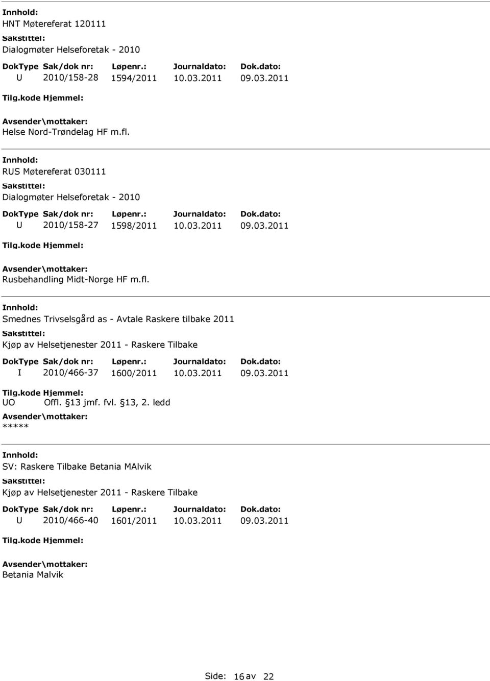 Smednes Trivselsgård as - Avtale Raskere tilbake 2011 Kjøp av Helsetjenester 2011 - Raskere Tilbake 2010/466-37 1600/2011 Tilg.