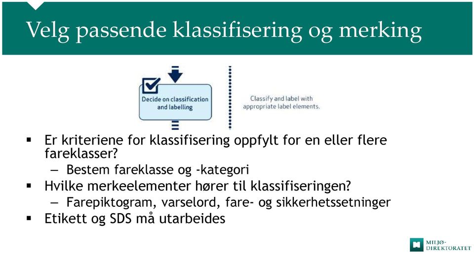 Bestem fareklasse og -kategori Hvilke merkeelementer hører til