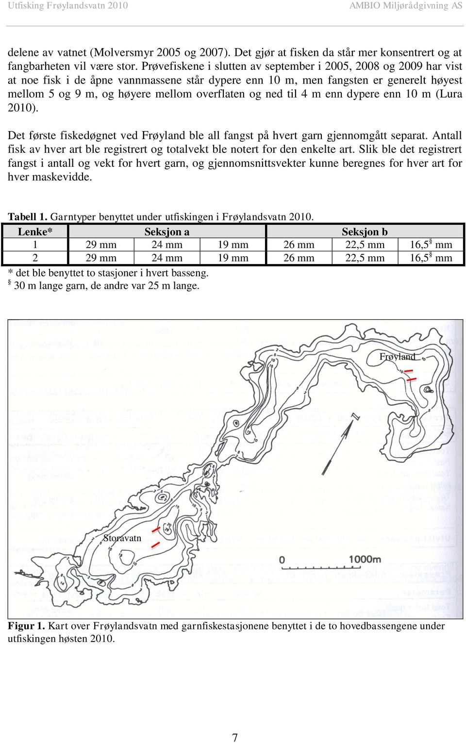 og ned til 4 m enn dypere enn 10 m (Lura 2010). Det første fiskedøgnet ved Frøyland ble all fangst på hvert garn gjennomgått separat.