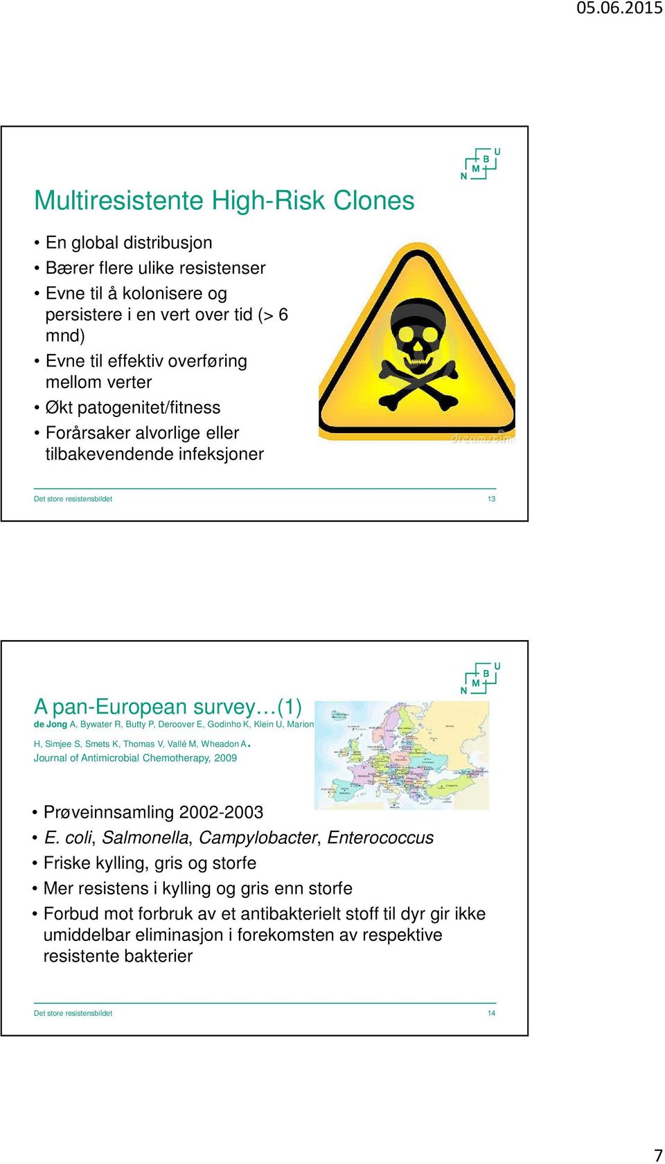 Simjee S, Smets K, Thomas V, Vallé M, WheadonA. Journal of Antimicrobial Chemotherapy, 2009 Prøveinnsamling 2002-2003 E.