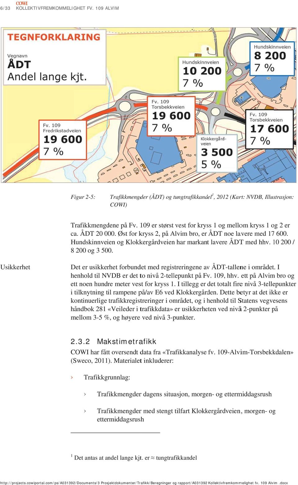 Hundskinnveien og Klokkergårdveien har markant lavere ÅDTT med hhv. 10 200 / 8 200 og 3 500. Usikkerhet Det er usikkerhet forbundet med registreringene avv ÅDTtallene i området.