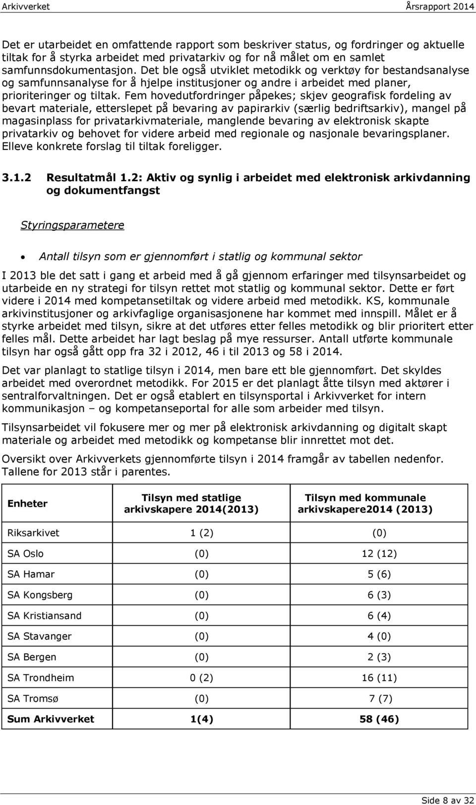 Fem hovedutfordringer påpekes; skjev geografisk fordeling av bevart materiale, etterslepet på bevaring av papirarkiv (særlig bedriftsarkiv), mangel på magasinplass for privatarkivmateriale, manglende