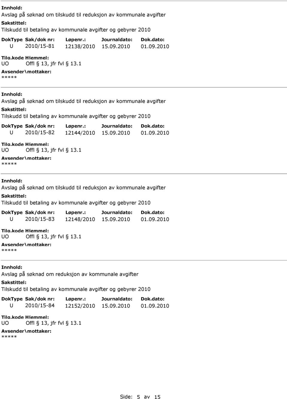 Avslag på søknad om tilskudd til reduksjon av kommunale avgifter O 2010/15-83 12148/2010